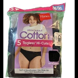 Hanes Cotton Hi-Cut Panties 5 Pack XL (8) Tagless Comfort